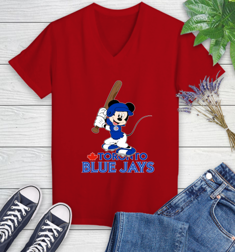 MLB Baseball Toronto Blue Jays Cheerful Mickey Mouse Shirt Women's V-Neck T-Shirt 10