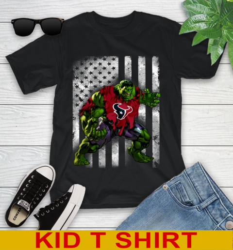Houston Texans Hulk Marvel Avengers NFL Football American Flag Youth T-Shirt