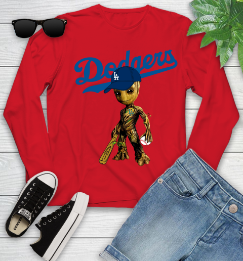 MLB Los Angeles Dodgers Groot Guardians Of The Galaxy Baseball Youth Long Sleeve 11
