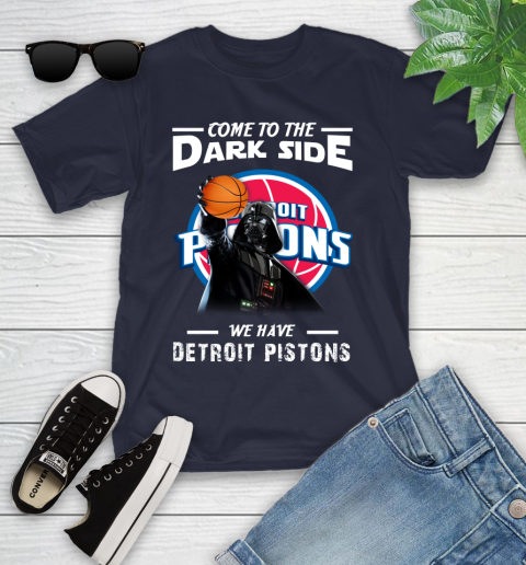 NBA Come To The Dark Side We Have Detroit Pistons Star Wars Darth Vader Basketball Youth T-Shirt 2