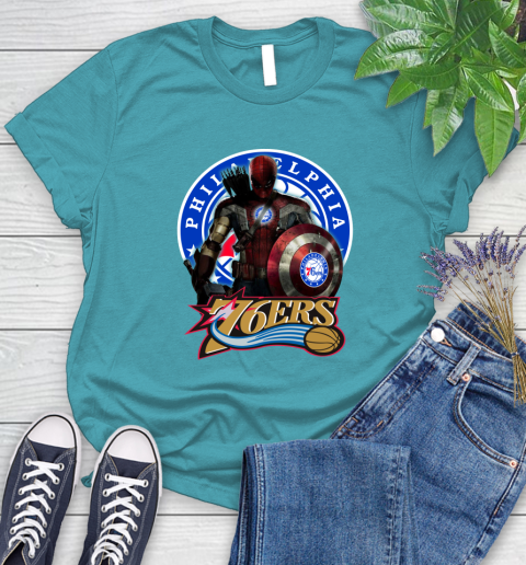 Philadelphia 76ers NBA Basketball Captain America Thor Spider Man Hawkeye Avengers (1) Women's T-Shirt 12
