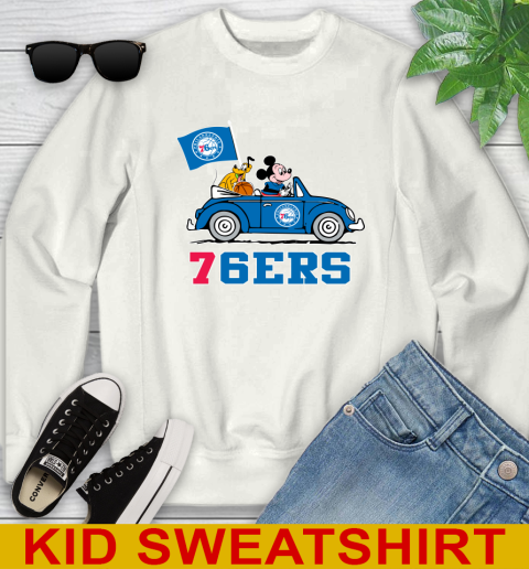 NBA Basketball Philadelphia 76ers Pluto Mickey Driving Disney Shirt Youth Sweatshirt