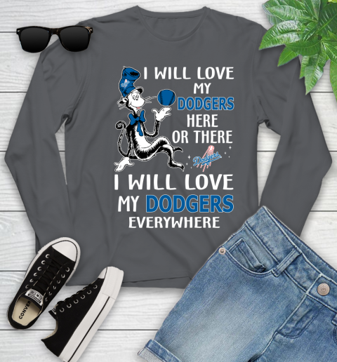 MLB Baseball Los Angeles Dodgers I Will Love My Dodgers Everywhere Dr Seuss Shirt Youth Long Sleeve 8