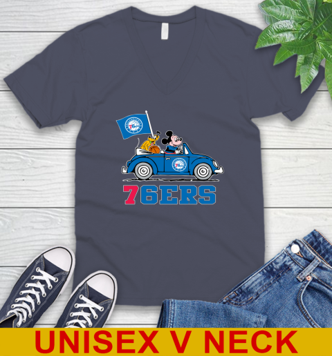 NBA Basketball Philadelphia 76ers Pluto Mickey Driving Disney Shirt V-Neck T-Shirt 8