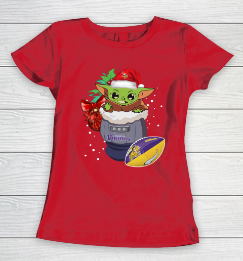Minnesota Vikings Christmas Baby Yoda Star Wars Funny Happy NFL Women's T-Shirt 10