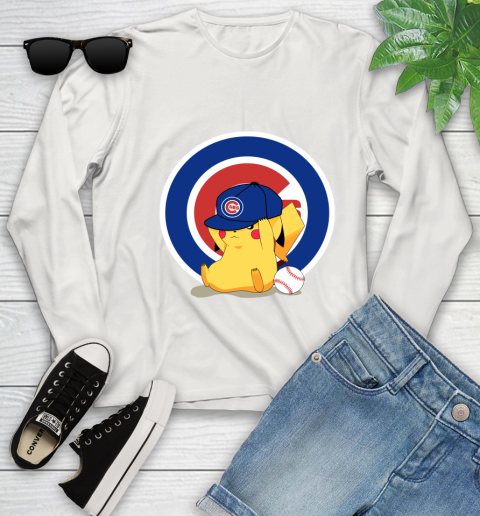MLB Pikachu Baseball Sports Chicago Cubs Youth Long Sleeve 12
