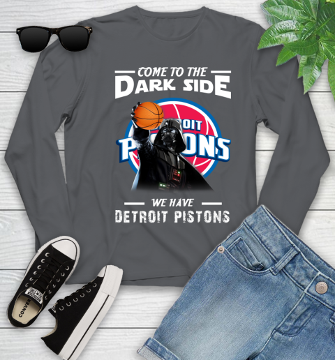 NBA Come To The Dark Side We Have Detroit Pistons Star Wars Darth Vader Basketball Youth Long Sleeve 9