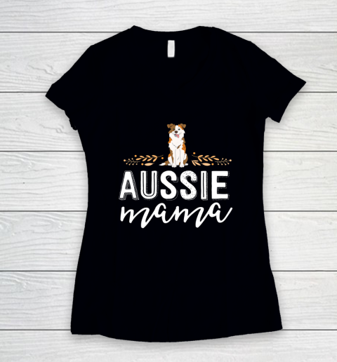 Dog Mom Shirt Aussie Mama Dog Mom Shirt For Women Australian Shepherd Women's V-Neck T-Shirt