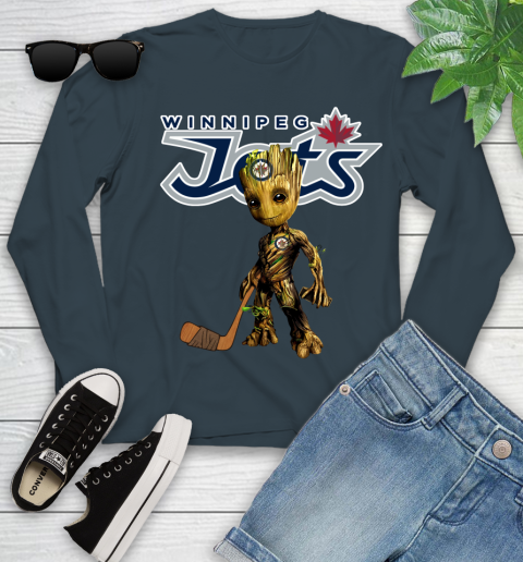 Winnipeg Jets NHL Hockey Groot Marvel Guardians Of The Galaxy Youth Long Sleeve 8