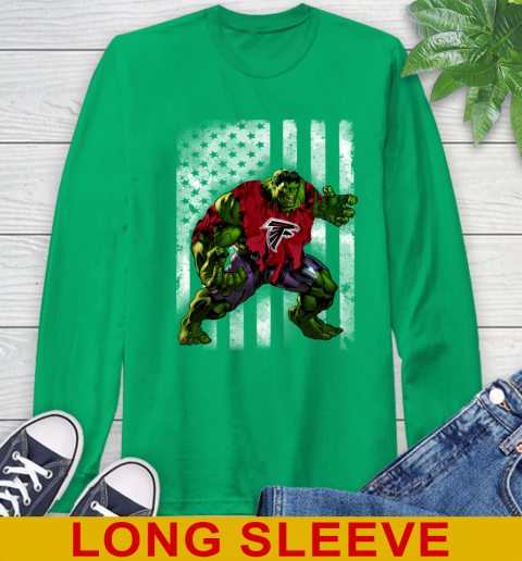 Atlanta Falcons Hulk Marvel Avengers NFL Football American Flag Long Sleeve T-Shirt 8