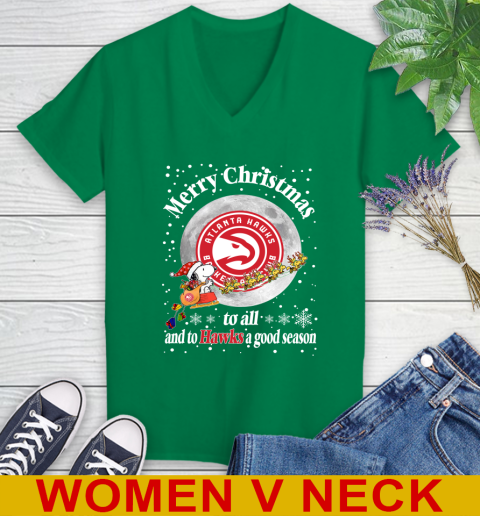 Atlanta Hawks Merry Christmas To All And To Hawks A Good Season NBA Basketball Sports Women's V-Neck T-Shirt - Image 6