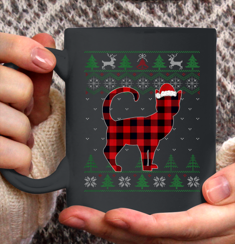 Plaid Cat Ugly Christmas Sweater Pajama Matching Family Gift Ceramic Mug 11oz
