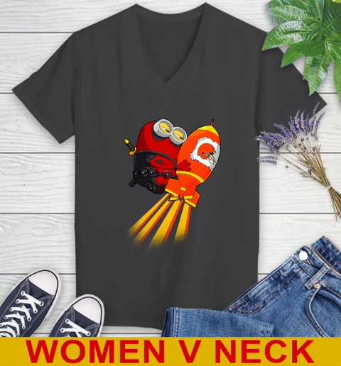 NFL Football Cleveland Browns Deadpool Minion Marvel Shirt Women's V-Neck T-Shirt 8