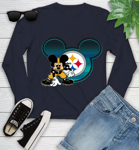 NFL Pittsburgh Steelers Mickey Mouse Disney Football T Shirt Youth Long Sleeve 3