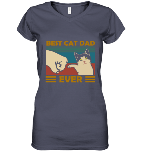 sth1 best cat dad ever fist dash with cat vintage women v neck t shirt 39 front heather navy