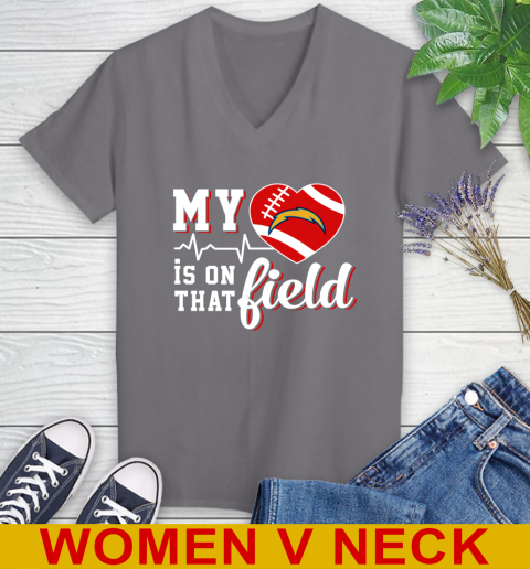 NFL My Heart Is On That Field Football Sports Los Angeles Chargers Women's V-Neck T-Shirt 11