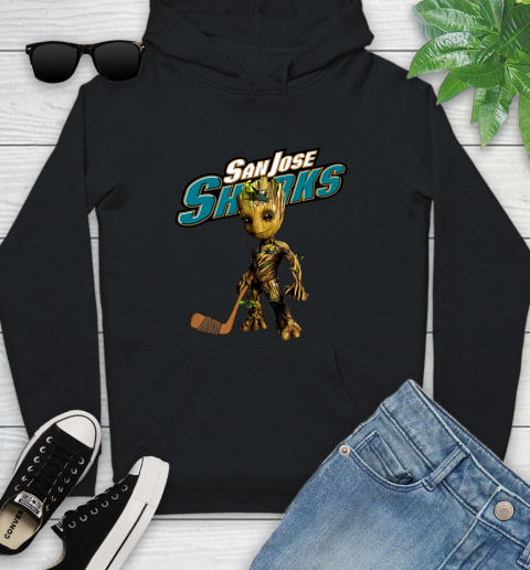 San Jose Sharks NHL Hockey Groot Marvel Guardians Of The Galaxy Youth Hoodie 2