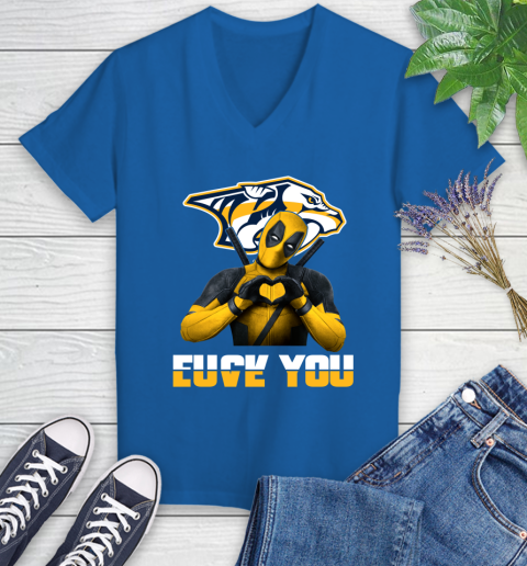 NHL Nashville Predators Deadpool Love You Fuck You Hockey Sports Women's V-Neck T-Shirt 10