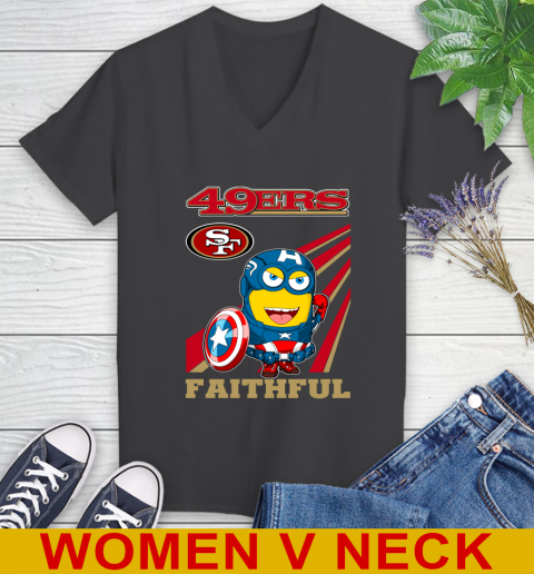 NFL Football San Francisco 49ers Captain America Marvel Avengers Minion Faithful Shirt Women's V-Neck T-Shirt 8