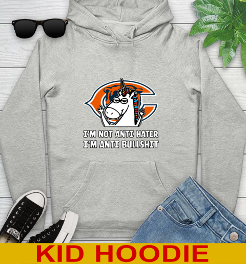 Chicago Bears NFL Football Unicorn I'm Not Anti Hater I'm Anti Bullshit Youth Hoodie