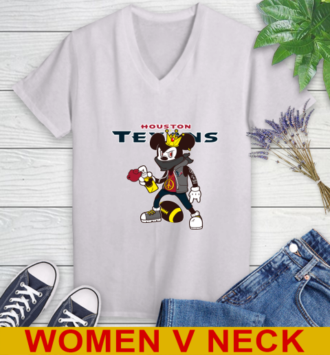 Houston Texans NFL Football Mickey Peace Sign Sports Women's V-Neck T-Shirt