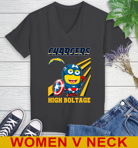 NFL Football Los Angeles Chargers Captain America Marvel Avengers Minion Shirt Women's V-Neck T-Shirt 8