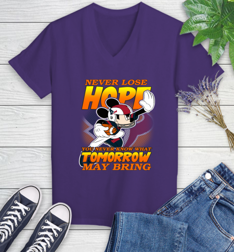 Houston Texans NFL Football Mickey Disney Never Lose Hope Women's V-Neck T-Shirt 3