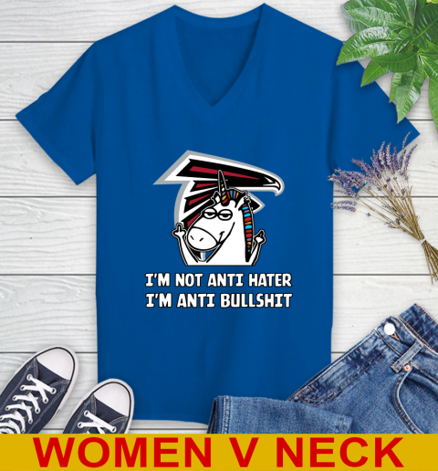 Atlanta Falcons NFL Football Unicorn I'm Not Anti Hater I'm Anti Bullshit Women's V-Neck T-Shirt 11