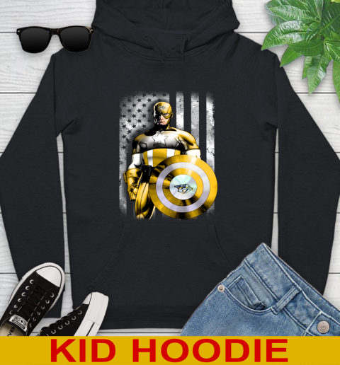 Nashville Predators NHL Hockey Captain America Marvel Avengers American Flag Shirt Youth Hoodie