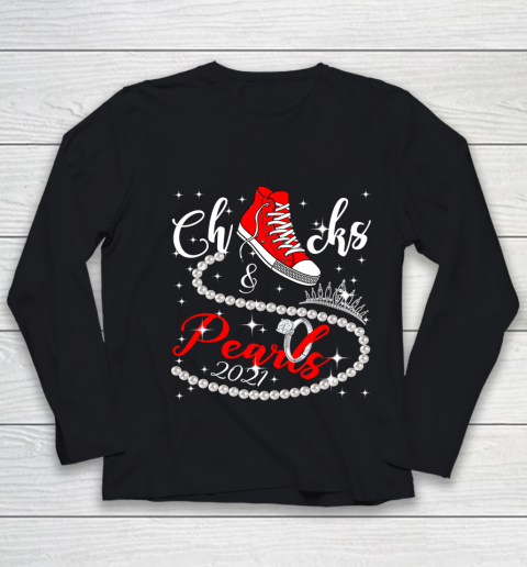 Chucks and Pearls 2021 HBCU Black Girl Magic Red Gift Youth Long Sleeve