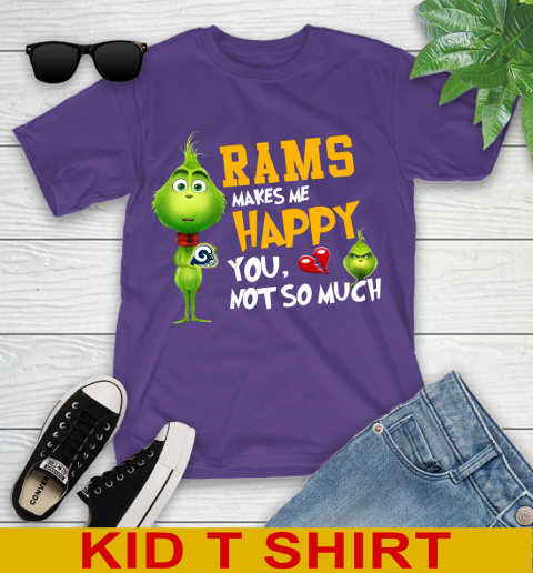 NFL Los Angeles Rams Makes Me Happy You Not So Much Grinch Football Sports Youth T-Shirt 3