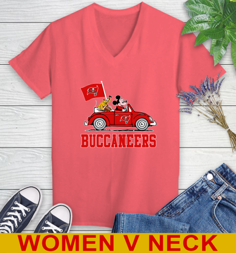 NFL Football Tampa Bay Buccaneers Pluto Mickey Driving Disney Shirt Women's V-Neck T-Shirt 7