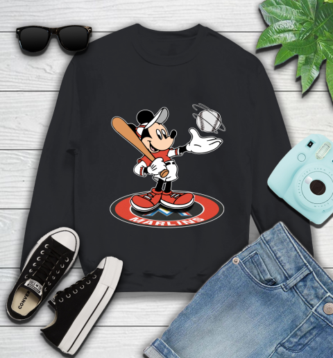 MLB Baseball Miami Marlins Cheerful Mickey Disney Shirt Youth Sweatshirt
