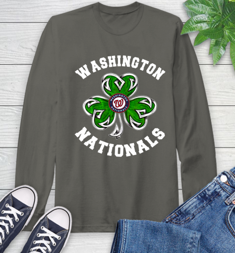 MLB Washington Nationals Three Leaf Clover St Patrick's Day Baseball Sports Long Sleeve T-Shirt 9