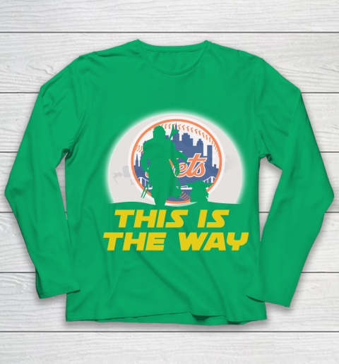 New York Mets MLB Baseball Star Wars Yoda And Mandalorian This Is The Way Youth Long Sleeve 4