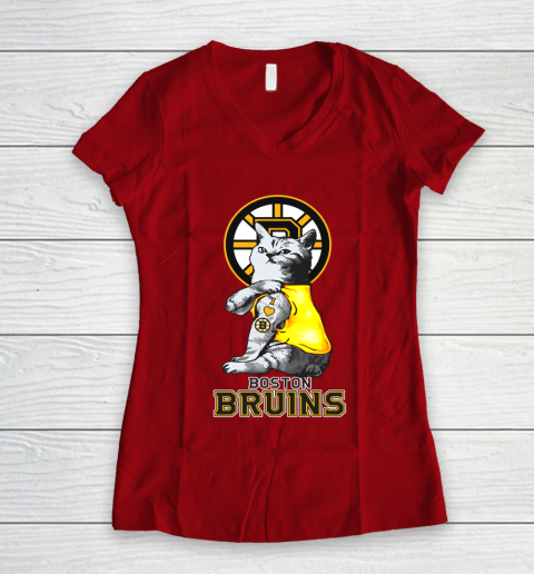 NHL My Cat Loves Boston Bruins Hockey Women's V-Neck T-Shirt 8