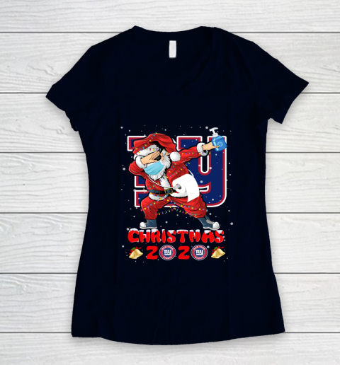 New York Giants Funny Santa Claus Dabbing Christmas 2020 NFL Women's V-Neck T-Shirt 2