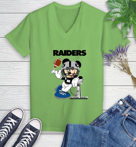 NFL Oakland Raiders Mickey Mouse Disney Super Bowl Football T Shirt Women's V-Neck T-Shirt 11