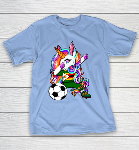 Dabbing Unicorn Zimbabwe Soccer Fans Jersey Flag Football T-Shirt 11