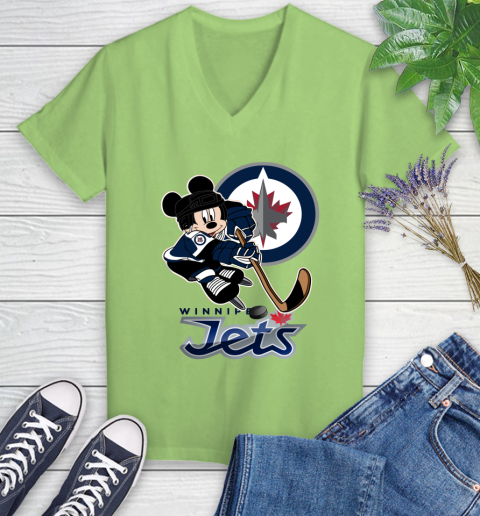 NHL Winnipeg Jets Mickey Mouse Disney Hockey T Shirt Women's V-Neck T-Shirt 11