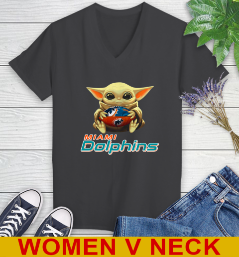 NFL Football Miami Dolphins Baby Yoda Star Wars Shirt Women's V-Neck T-Shirt 9
