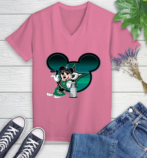 NHL Dallas Stars Stanley Cup Mickey Mouse Disney Hockey T Shirt Women's V-Neck T-Shirt 13