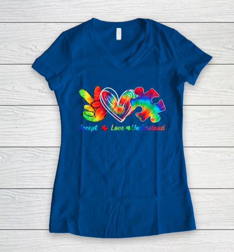 Autism Awareness Accept Understand Love Autism Mom Tie Dye Fitted Women's V-Neck T-Shirt 7