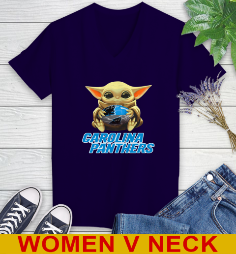 NFL Football Carolina Panthers Baby Yoda Star Wars Shirt Women's V-Neck T-Shirt 4