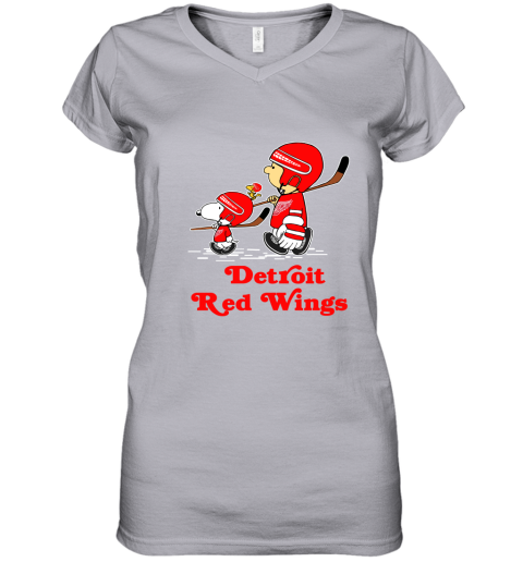 Let's Play Detroit Red Wings Ice Hockey Snoopy NHL Women's V-Neck T-Shirt 