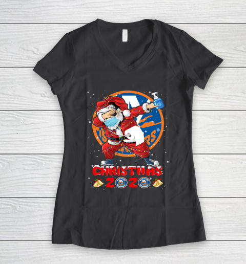 New York Islanders Funny Santa Claus Dabbing Christmas 2020 NHL Women's V-Neck T-Shirt 6
