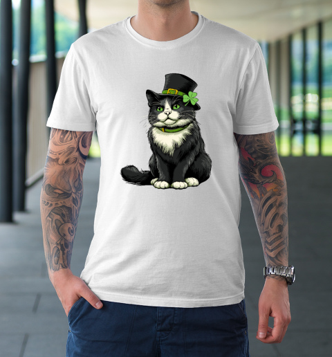 Girls Cat St Patricks Day Shamrock Irish T-Shirt