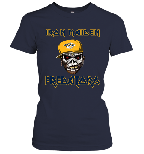 NHL Nashville Predators Iron Maiden Rock Band Music Hockey Sports ZvRNURournm ladies t shirt 20 95 151514 front navy