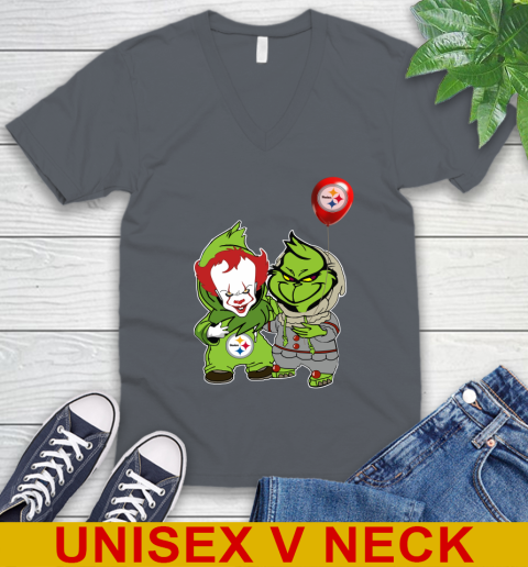 Pittsburgh Steelers Baby Pennywise Grinch Christmas NFL Football V-Neck T-Shirt 5