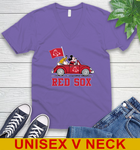 MLB Baseball Boston Red Sox Pluto Mickey Driving Disney Shirt V-Neck T-Shirt 9